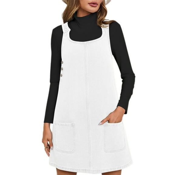 Sleeveless A-line Denim Dress Women Casual Loose Jean Dress with Pocket