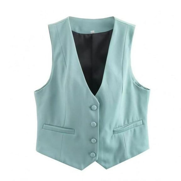Women's Sleeveless Casual Jacket V Neck Pure Color Lightweight Vest Top for Daily Wear and Travel