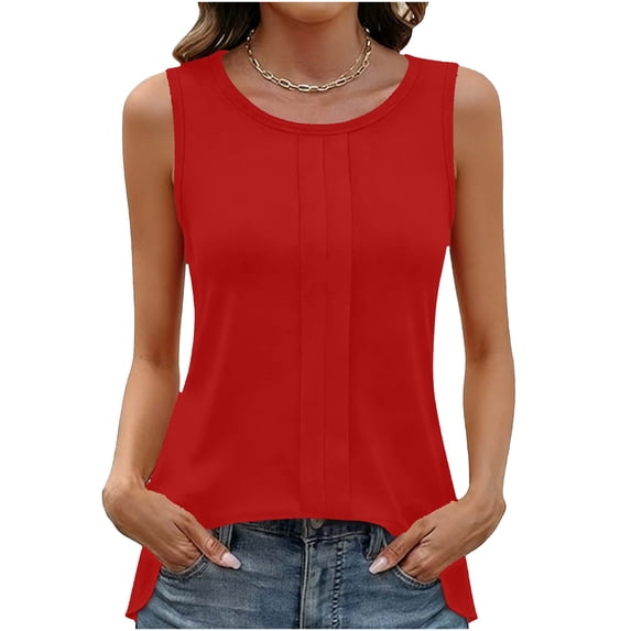 Women's Sleeveless Chiffon Crew Neck Blouses Dressy Casual Tank Tops 2026 Summer Tunics Office Work Shirts