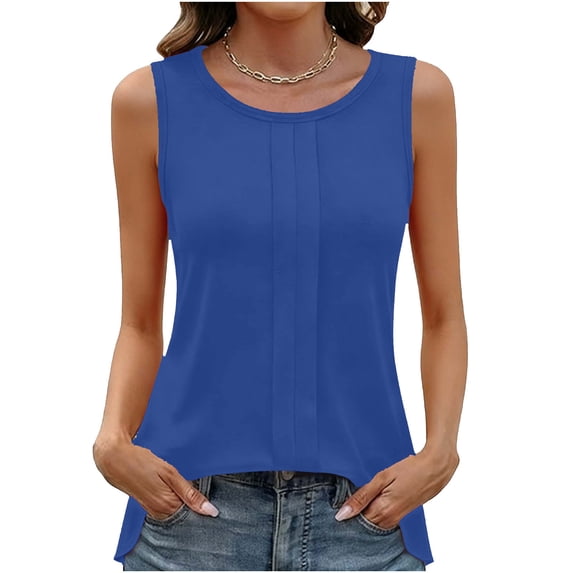 Women's Sleeveless Chiffon Crew Neck Blouses Dressy Casual Tank Tops 2026 Summer Tunics Office Work Shirts