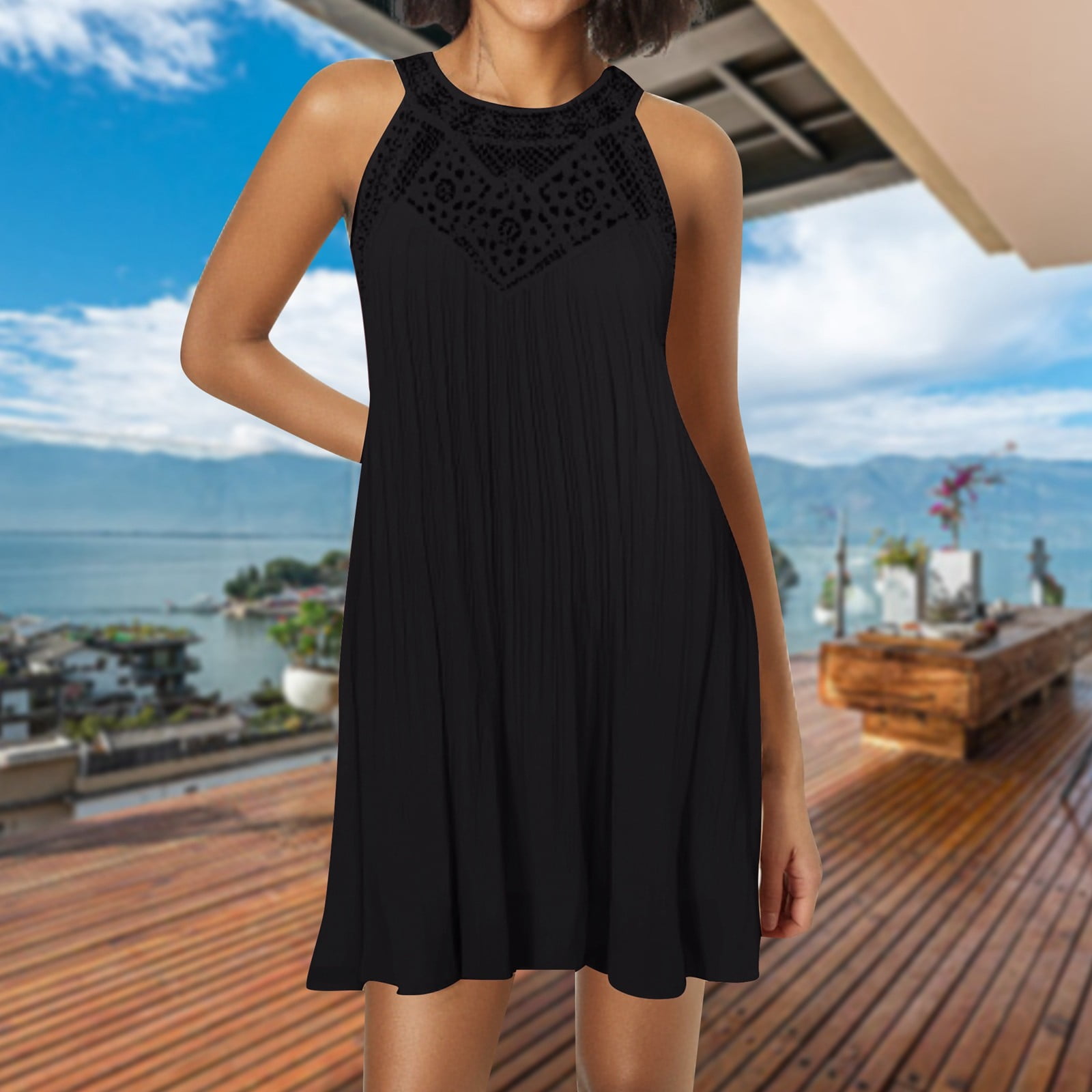 Women's Sleeveless Chiffon A Line Dress With Hollow Out Design plus Size Midi  Dress 3xl Dress for Women Retro plus Size Dresses for Women after 5 Dresses  plus Size Dresses with Sleeves