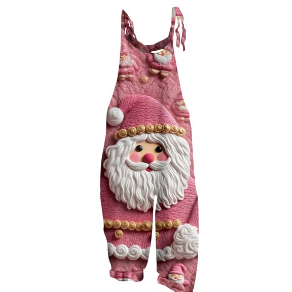 Women's Sleeveless Christmas Printed Cotton Jumpsuit - Casual Loose-Fit Romper, Fuchsia Size XXL