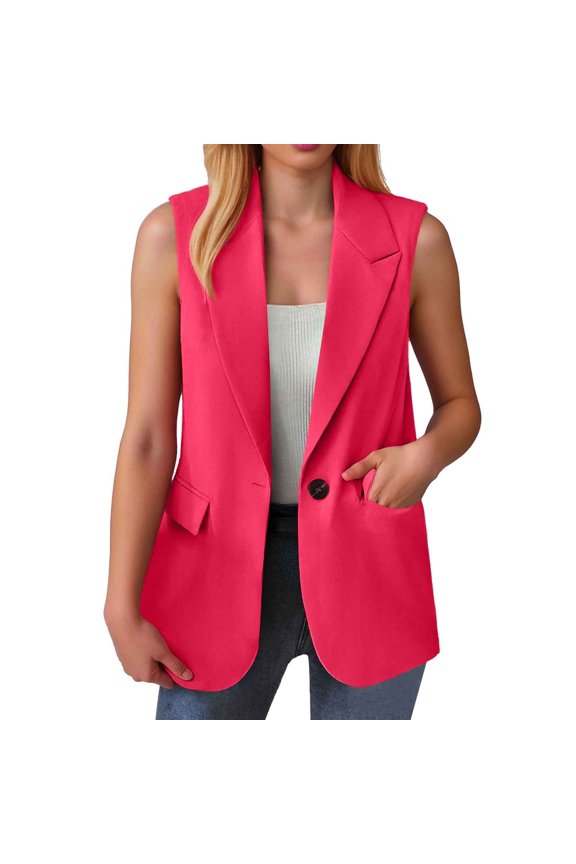 Women's Sleeveless Coat Solid Color Cardigan Suit Casual Lapel Cardigan Jacket With Pockets Wool Winter Coat Agency Jacket Womens Snowboarding Jacket Button Trench Coat Women Fir Coat Long Duster Coat