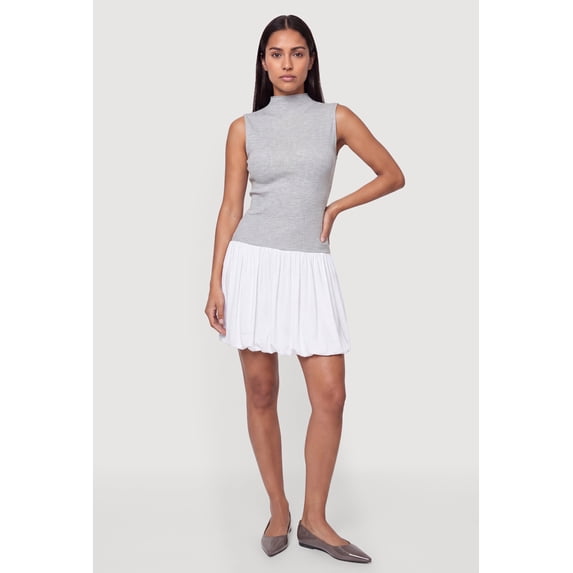 Women's Sleeveless Color Blocked Ribbed Knit Bubble Hem Dress