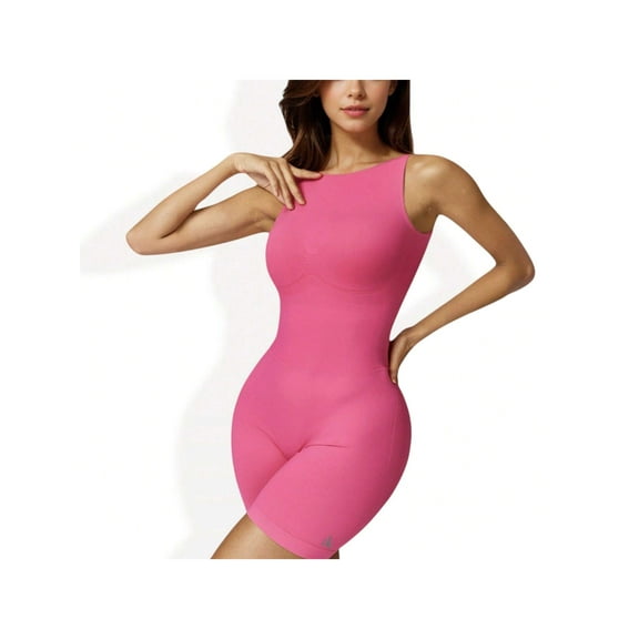 Women's Sleeveless Compression Bodysuit with High Neckline and Seamless Design - Medium, Fuschia