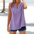 thumbnail image 1 of Women's Sleeveless Cotton Linen Shirt, V Neck Tank Top with Button and Pocket, Loose Fit Casual Blouse, Oversized Tunic for Women, Summer Daily Wear, Beach Cover Up-Light Violet, 1 of 9