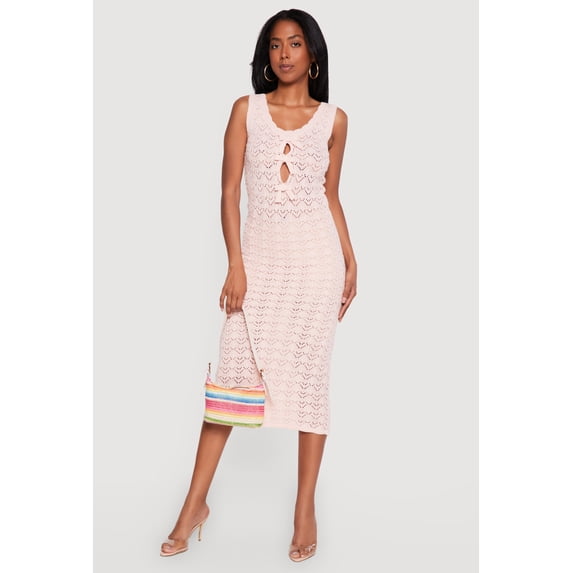 Women's Sleeveless Crochet Midi Dress with Bows