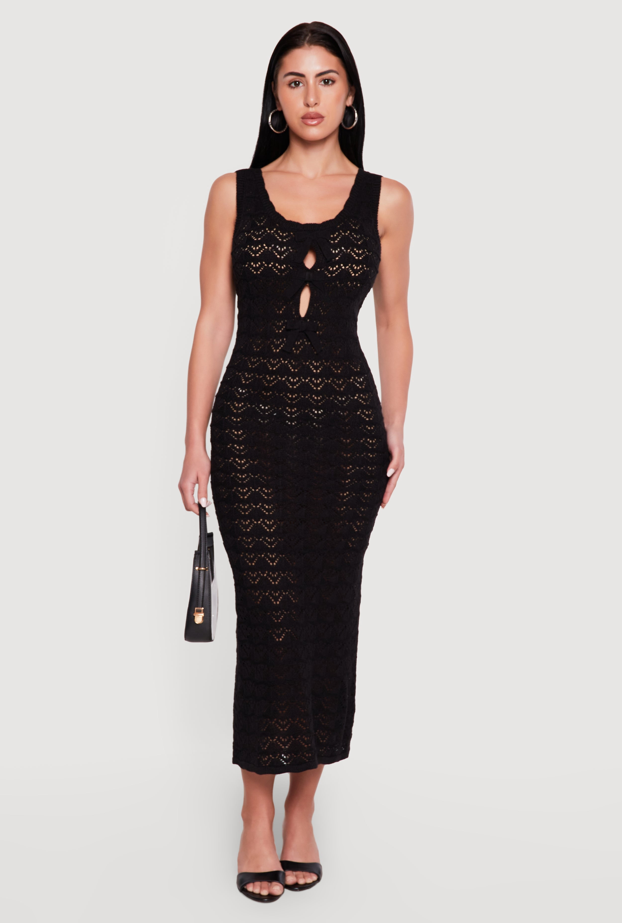 crochet midi bodycon dress Cream Crochet Fringe Midi Dress Long Sleeve Bodycon Medium