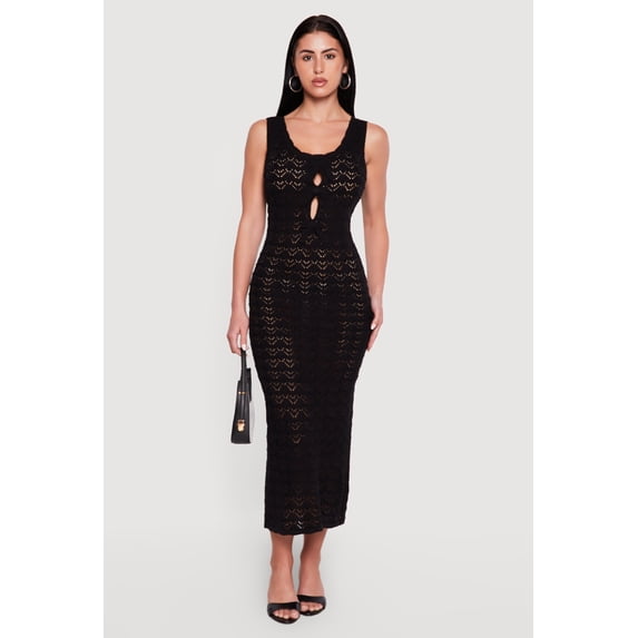 Women's Sleeveless Crochet Midi Dress with Bows