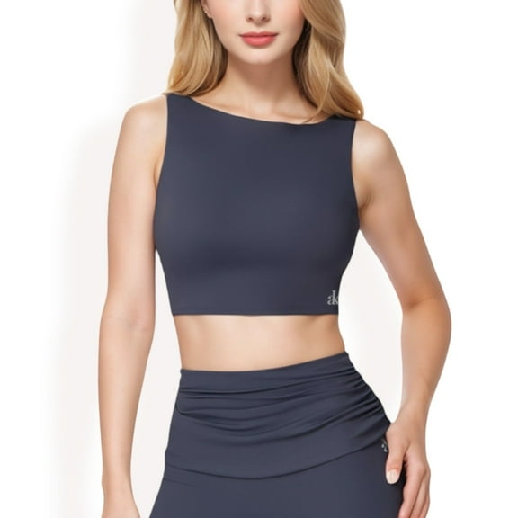 Women's Sleeveless Crop Top with High Neckline - Medium, Navy