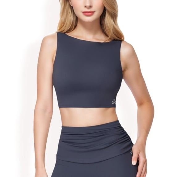 Women's Sleeveless Crop Top with High Neckline - Small, Navy