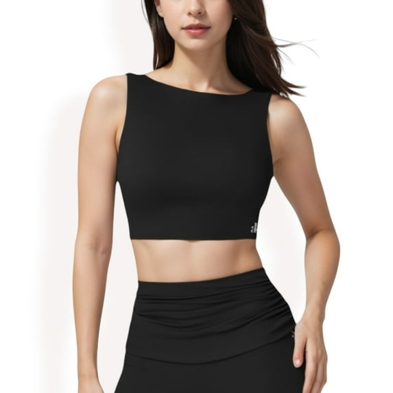 Women's Sleeveless Crop Top with High Neckline - X Large, Black