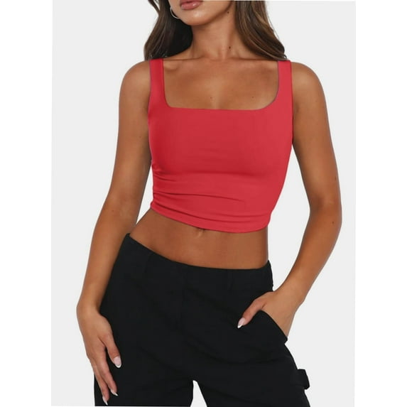 Women’s Sleeveless Crop Tops Square Neck Workout Fitness Basic Cropped Tank Top