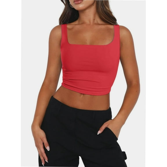 Women’s Sleeveless Crop Tops Square Neck Workout Fitness Basic Cropped Tank Top