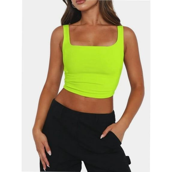 Women’s Sleeveless Crop Tops Square Neck Workout Fitness Basic Cropped Tank Top