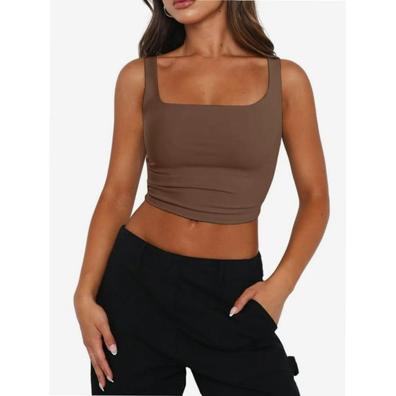 Women’s Sleeveless Crop Tops Square Neck Workout Fitness Basic Cropped Tank Top