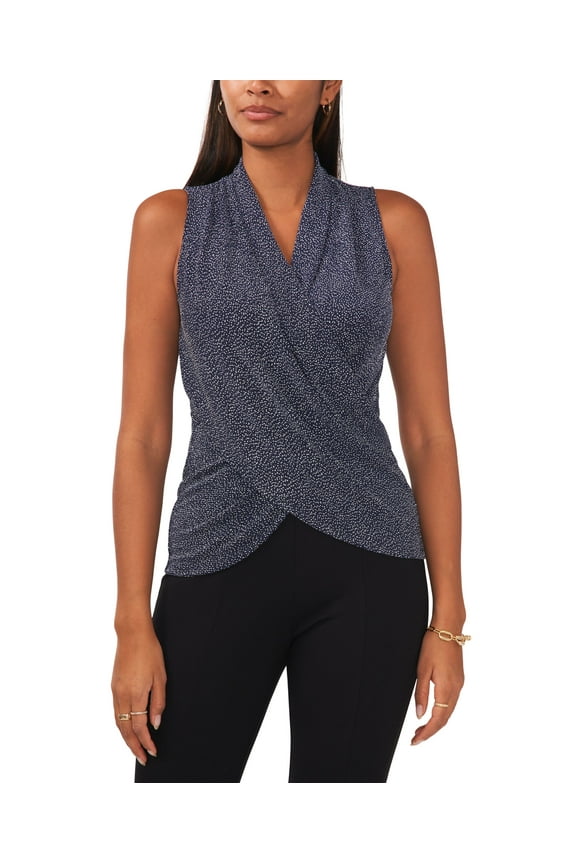 Womens Crossover Front Sleeveless Blouse Top, Metallic, Large