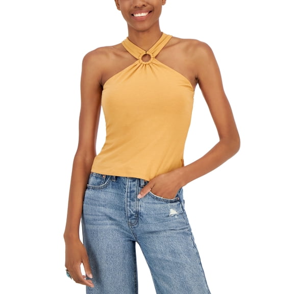 Women's Sleeveless Crossover Halter Top Saddle Tan XS