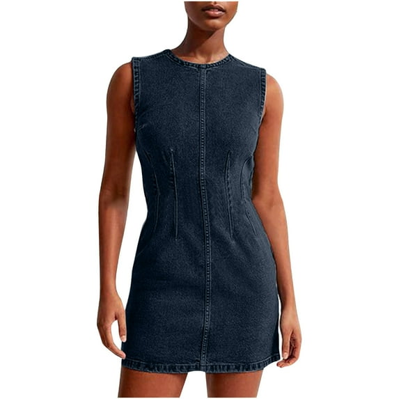 Women's Sleeveless Denim Bodycon Mini Dress Casual Waist Tank Jean Dress Stylish Comfortable Fashion Summer Outfit