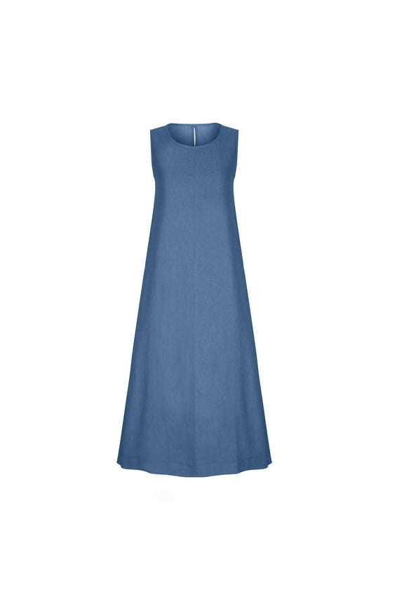 Women's Sleeveless Denim Dress Plus Size Casual 2024 Summer Loose Crewneck Tank Jean Dresses with Pockets