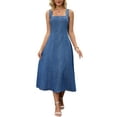 thumbnail image 1 of Women's Sleeveless Denim Dresses Square Neck Stretch Raw Hem Jean Maxi Dress S Blue, 1 of 6