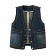 thumbnail image 1 of Women's Sleeveless Denim Jackets Stylish Vintage Casual Loose Vest Coat Button Down Plus Size Outwear With Pockets (XL, Dark Blue), 1 of 9
