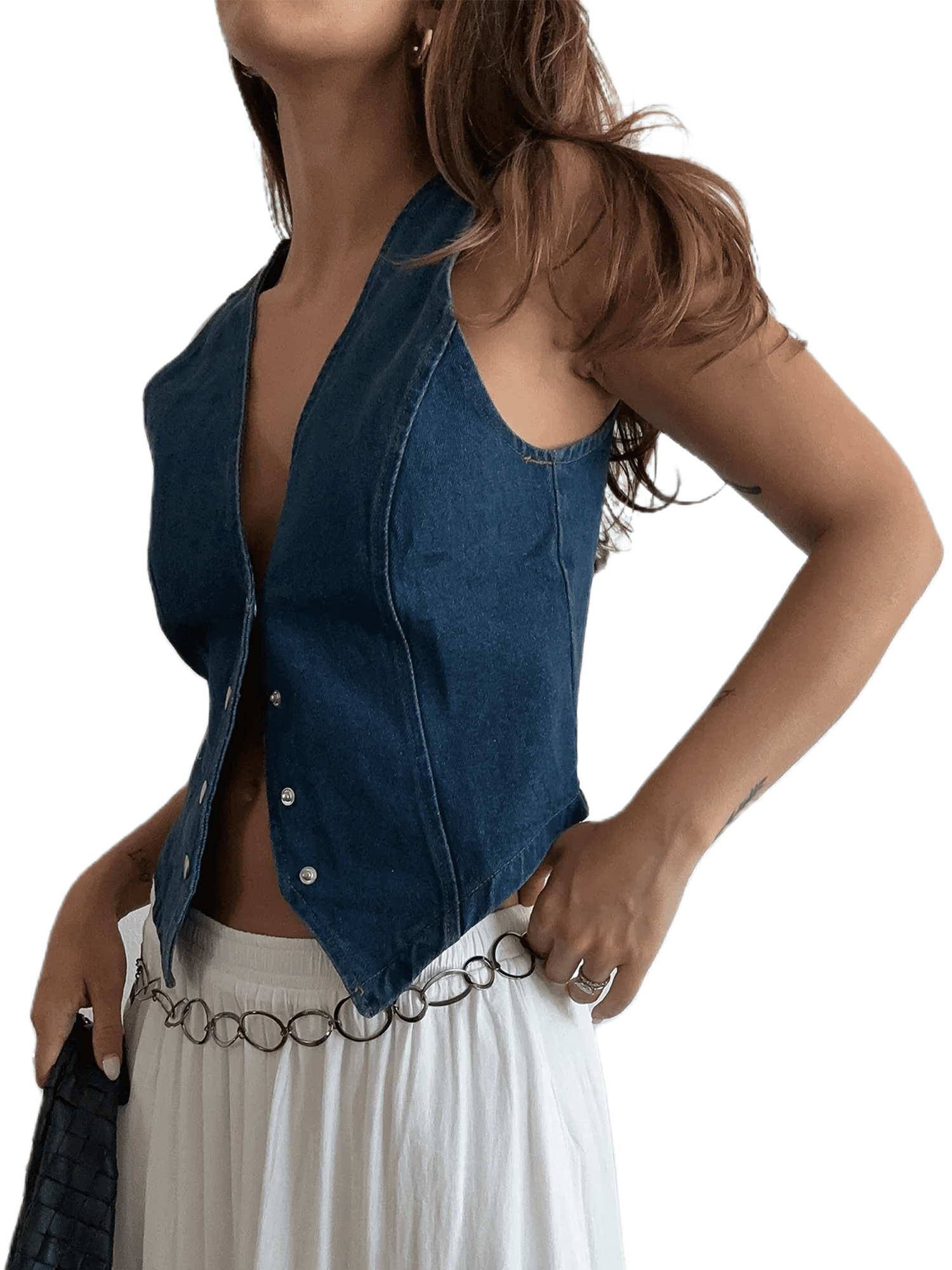 Denim Waistcoat Women Sleeveless Denim Vest V Neck Button Down Waistcoat Jacket Sleeveless Denim Jacket