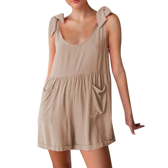 Women's Sleeveless Design Solid Color Loose Casual Romper Overall Woman Chiffon Overlay Jumpsuit Cropped Jumpsuits for Women Camisole Jumpsuit for Women Denim Pantsuit for Women Interview Attire for