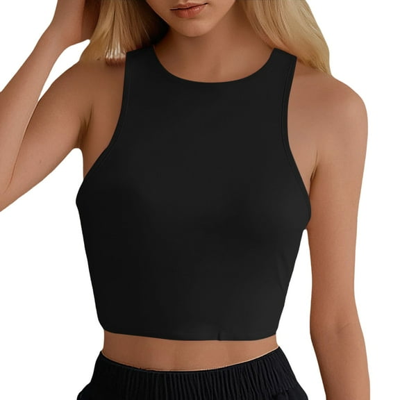 Women's Sleeveless Double Lined Tank Crop Tops High Neck, Racer Back, Tight Slim Fit, Suitable for Many Occasions
