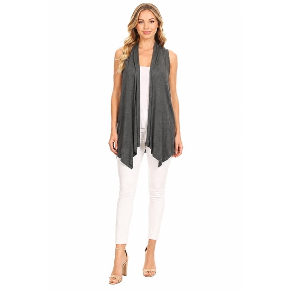 Women's Sleeveless Draped Open Front Cardigan Vest