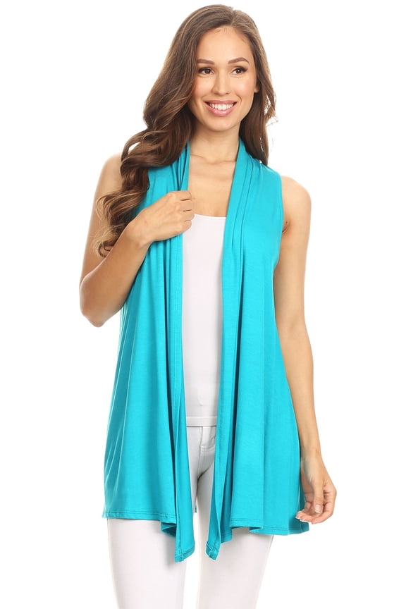 Women's Sleeveless Draped Open Front Cardigan Vest