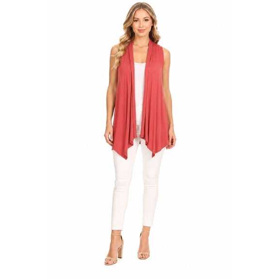 Women's Sleeveless Draped Open Front Cardigan Vest