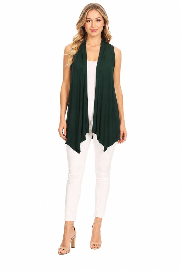 Women's Sleeveless Draped Open Front Cardigan Vest