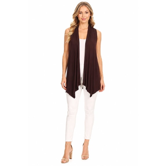 Women's Sleeveless Draped Open Front Cardigan Vest