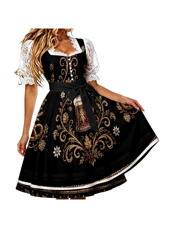 Women's Sleeveless Dress with Apron Oktoberfest Dirndl Bavarian Festival for Themed Events and Halloween Party