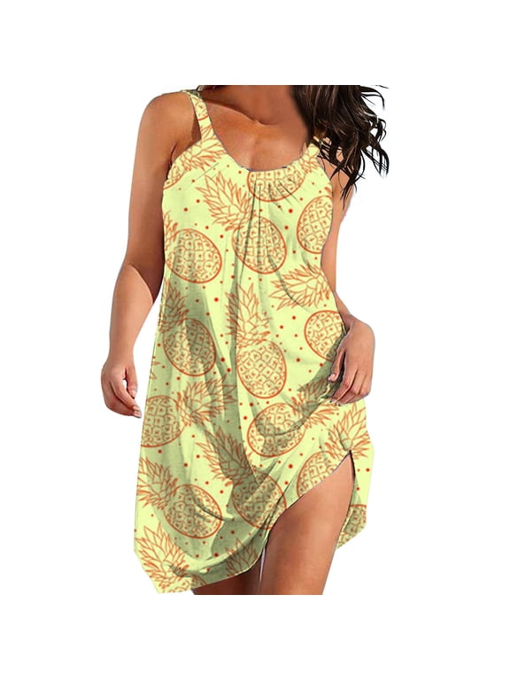 Women's Sleeveless Dresses Fashion Strap Loose Pineapple Print Cute Summer Dresses