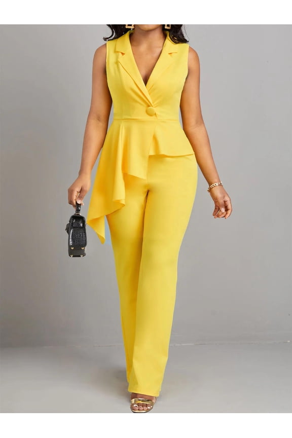 Women's Sleeveless Elegant Jumpsuit with Peplum Waist – V-Neck One Piece Outfit for Party or Office Wear