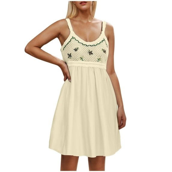 Women’s Sleeveless Embroidered Dress Floral Boho Sundress Casual Summer Swing A-Line Dresses