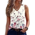 thumbnail image 1 of Women's Sleeveless Fashion Vest Blouse V Neck Dressy Casual Loose Business Shirts 2026 Summer Printed Tank Tops #01Pink S, 1 of 6