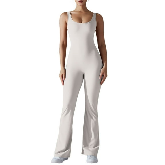 Women's Sleeveless Flared Jumpsuit Sexy Backless Bodycon V Back Yoga Jumpsuit