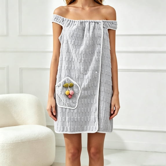 Women's Sleeveless Fleece Bath Wrap Button Down Short Robe with Pocket and Cherry Embellishment Sleepwear