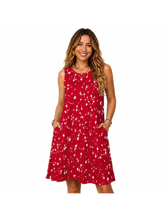 Women's Sleeveless Floral A-Line Dress with Pockets