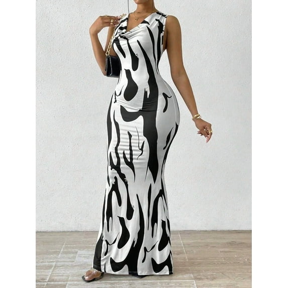 Women's Sleeveless Floral Print Maxi Dress,Bodycon with V-Neck, backless dress Casual Wear Spaghetti Strap Womenswear dress