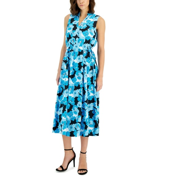 Women's Sleeveless Floral-Print Midi Dress Tropical Blue Multi L