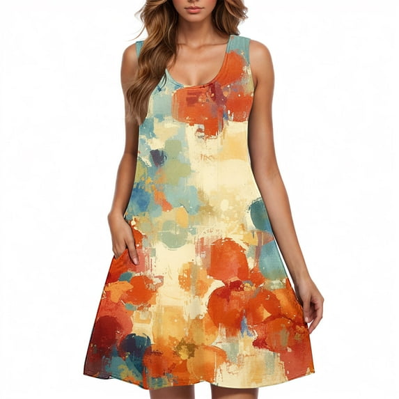 Women’s Sleeveless Floral Sundress Summer Casual Swing Dress Loose Fit Tank Dress Beach Vacation A Line Dresses