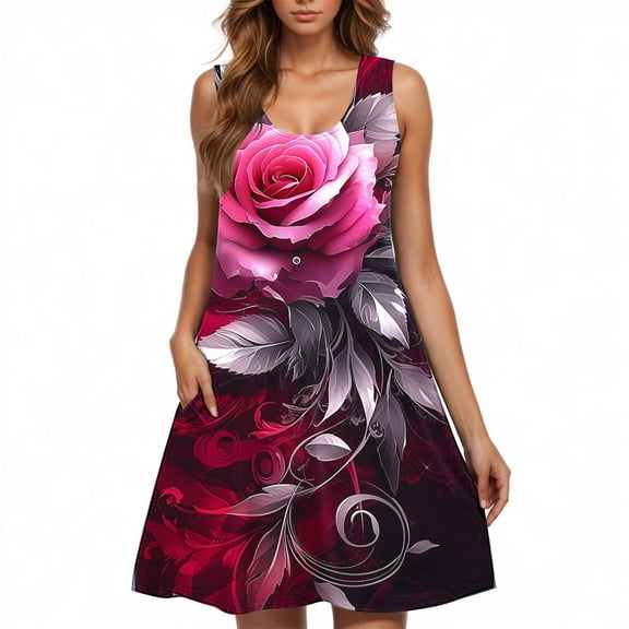 Women’s Sleeveless Floral Sundress Summer Casual Swing Dress Loose Fit Tank Dress Beach Vacation A Line Dresses