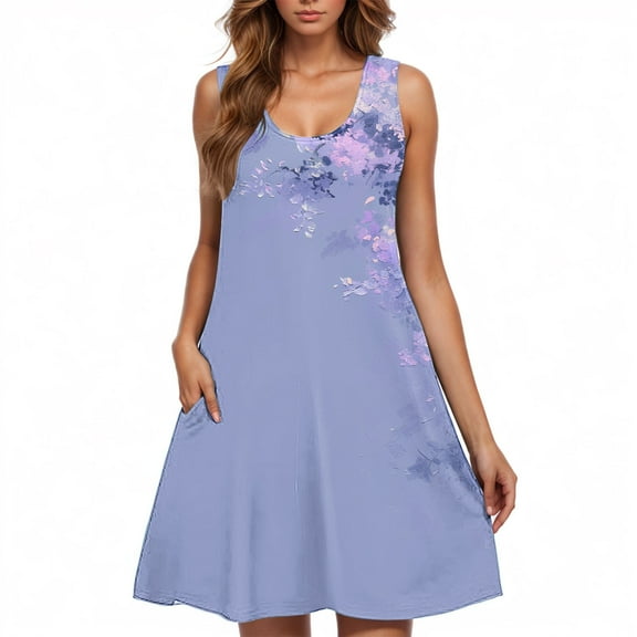 Women’s Sleeveless Floral Sundress Summer Casual Swing Dress Loose Fit Tank Dress Beach Vacation A Line Dresses