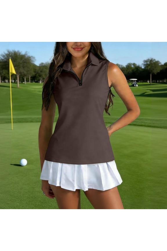 Women's Sleeveless Golf Polo Shirts Tennis Collared Solid Color Tank Tops Quick Dry Quarter Zip Lightweight Shirt, XL