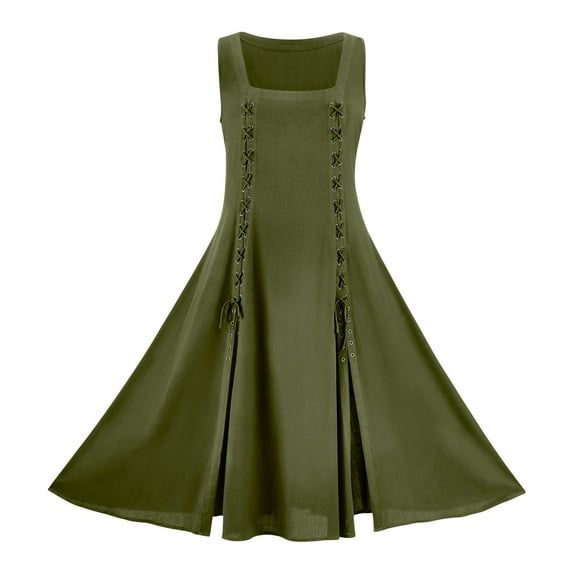Women's Sleeveless Gothic Dress Halloween Costumes Renaissance Vintage Medieval Solid Color Cosplay Midi Dresses S-2XL