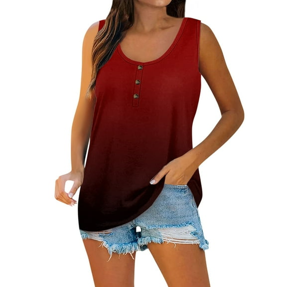 Women's Sleeveless Gradient Tank Top with Button Detail, Casual Summer Loose Fit Shirt for Beach, Vacation, Daily Wear